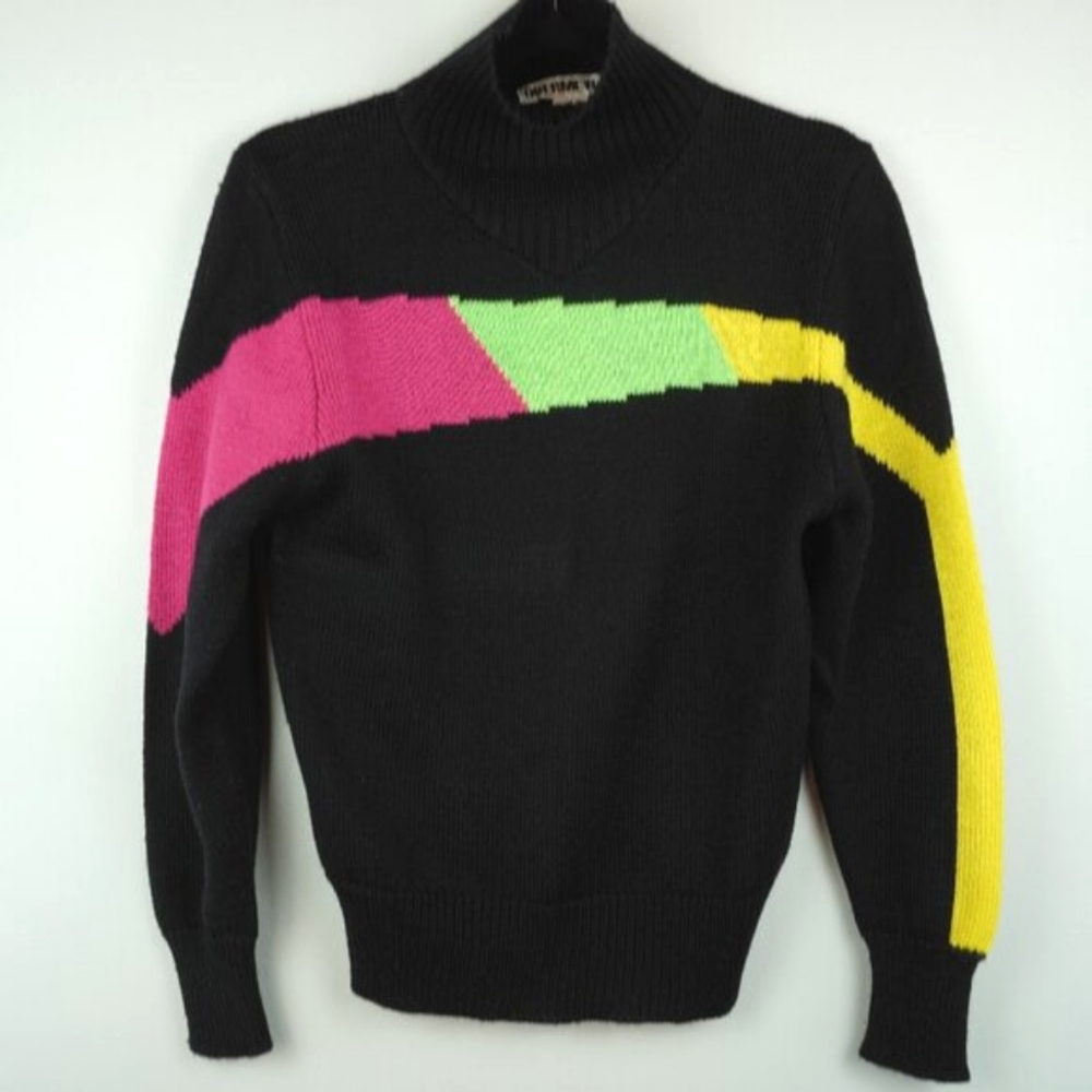 Obermeyer Vintage 80's Wool Blend Black Turtleneck Ski Sweater Size Medium